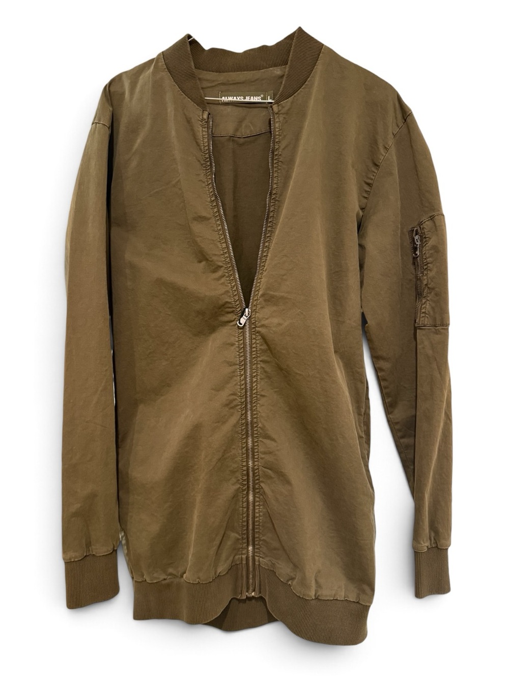 Men's Olive Bomber Jacket - Full Zip with Pockets